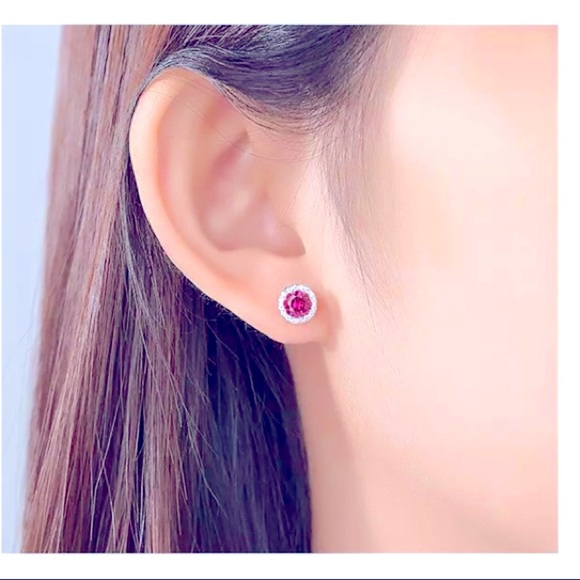 Ruby and Diamonds Earrings Platinum S925 NEW - Picture 6 of 6